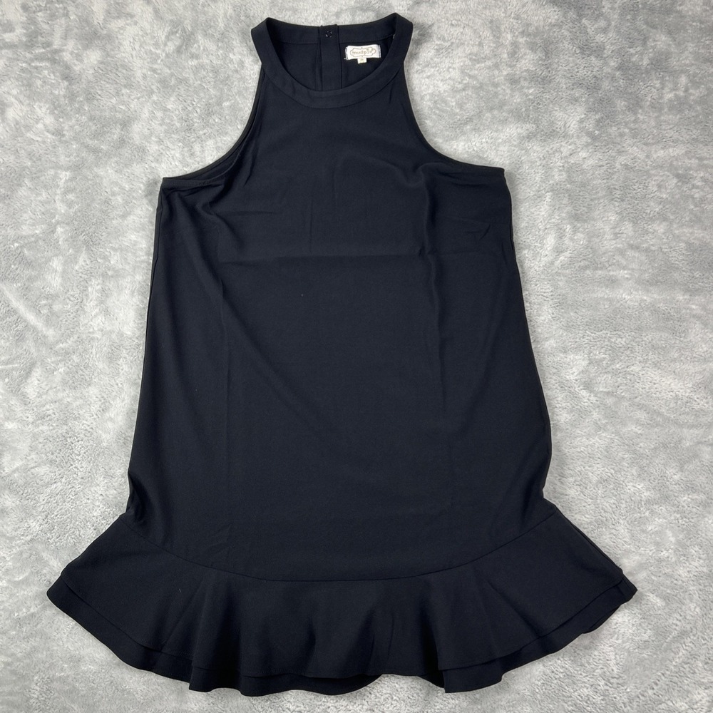 Mudpie Dress Medium Sleeveless High‎ Neck Ruffle Hem Minimalist Black - Picture 2 of 11